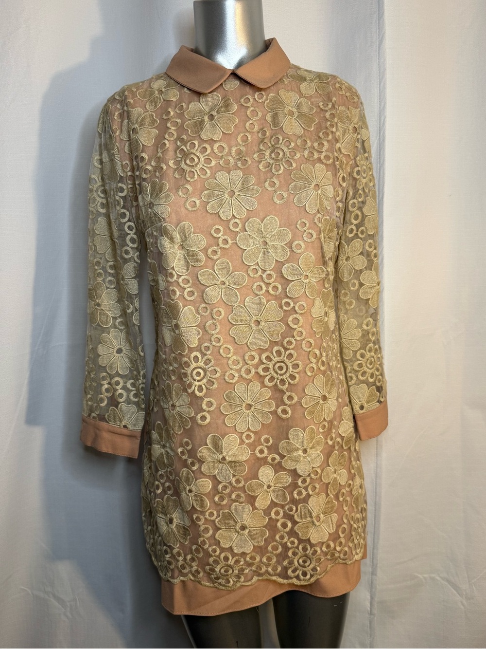 Peach Floral Lace Overlay Shift Dress